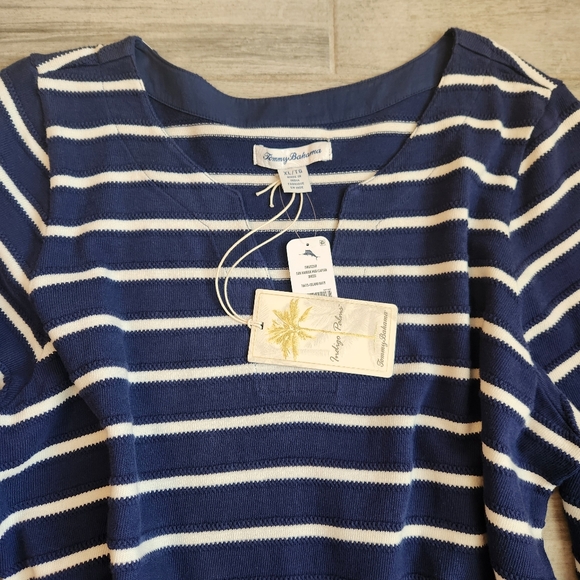 Tommy Bahama Midi Dress XL Navy Blue Cotton Sun Harbor Striped Kaftan New $200 - Picture 5 of 16